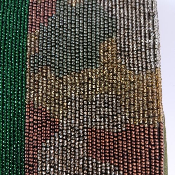 Tiana Beaded Bee Clutch Gold Red Green Stripe Camo Design  Snap Closure 10" x 6" - Picture 8 of 15